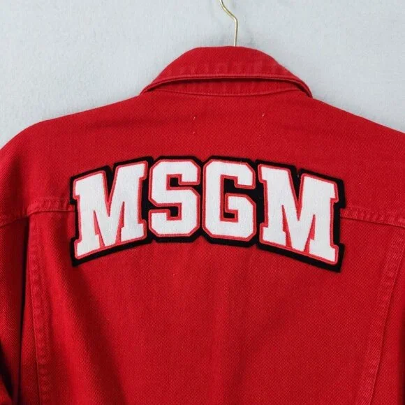 MSGM Jacket Womens Large Red Denim Trucker Milano Cotton Made In Italy Logo